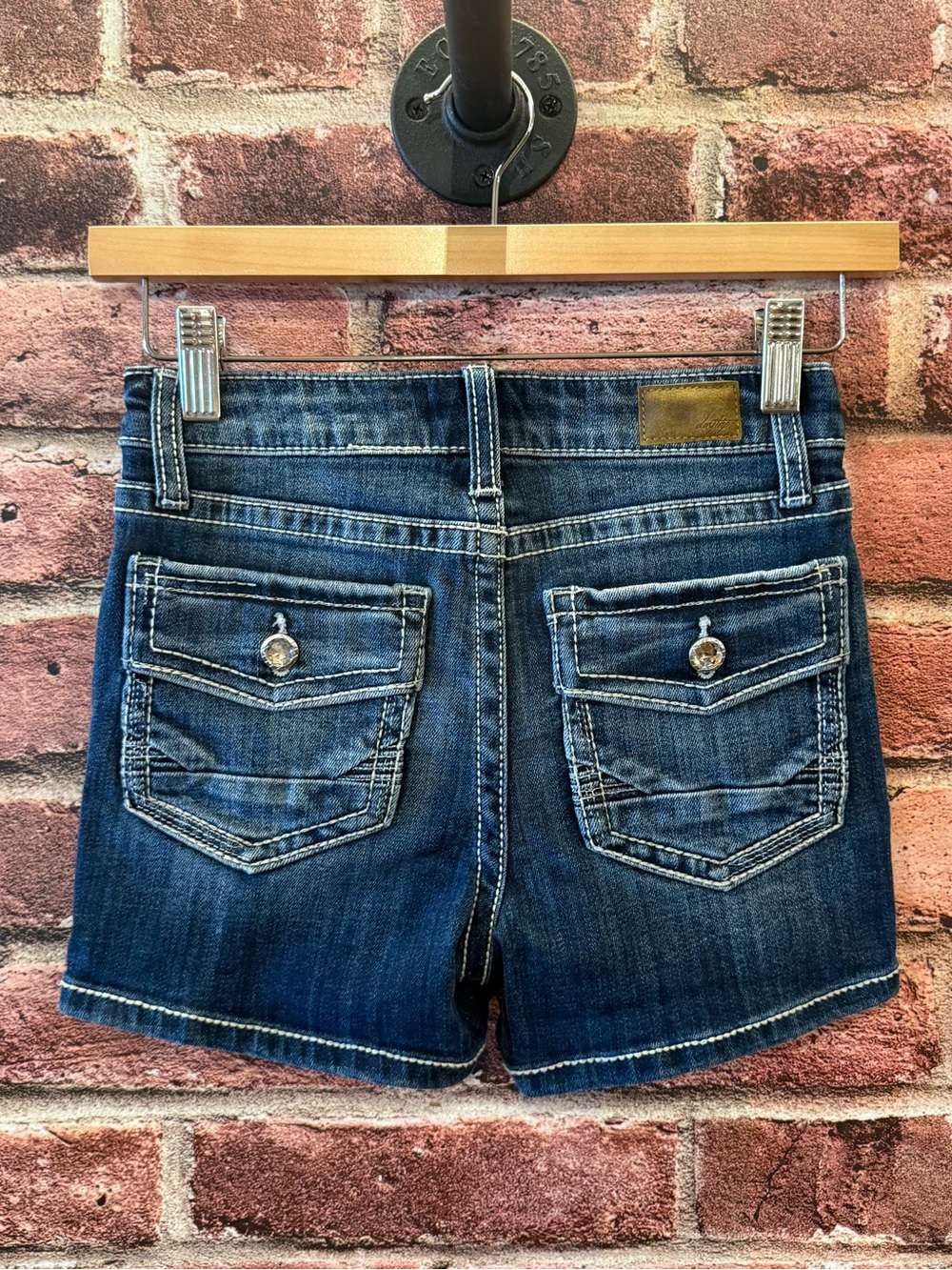 Daytrip Dark Blue Denim Jean Shorts with Button Flap Pockets